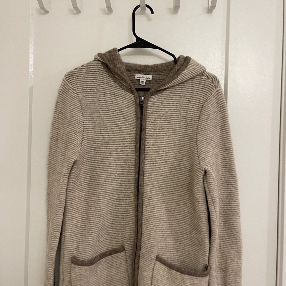 LL Bean Signature Wool‎ Yak Blend Hooded Jacket Gray Fall Petite Luxury